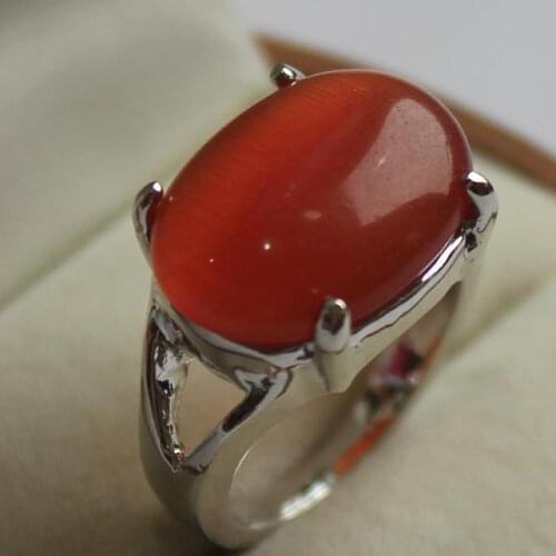 Fancy jewelry ladys favorite red jade silver plated ring 7/8/9