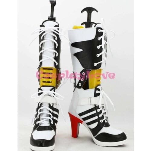 Newest Custom Japanese Anime Arkham Asylum Harley Cosplay Shoes Long Boots Hand Made For Christmas Halloween