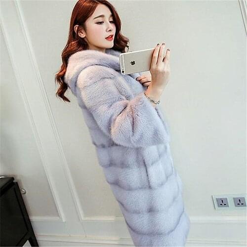 2019 New Fur Women Jacket Long Imitation Fox Fur Slim Hooded Comfortable Fashion Wild Trend Shallow Ditch Women Clothing Coats