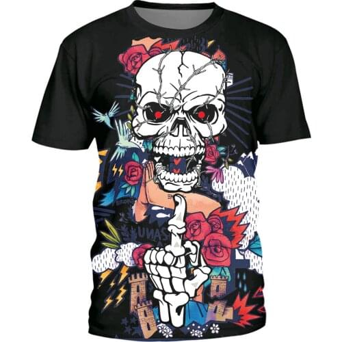 New Summer Harajuku Skull Prints Casual Fitness Gym Sport Women Femme Oversized T Shirt Tops Tees Men Graphic T-Shirts Plus Size