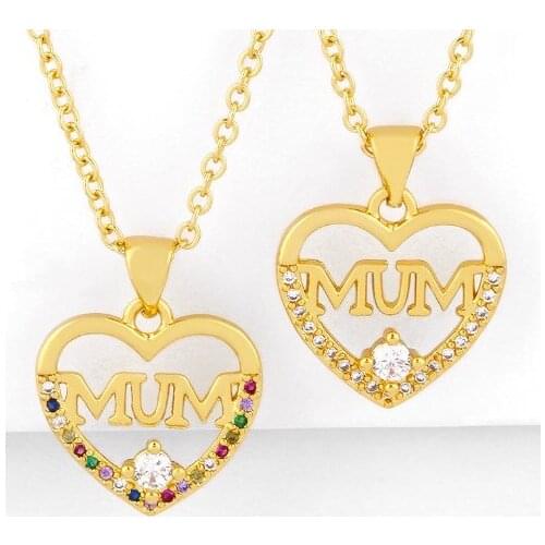 Mama heart multicolor micro pave cz zircon cubic zirconia necklace copper Clavicle gold plated Snake Chain Choker Pendant hfg3
