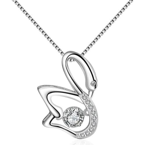 Hot Sale Wholesale 2017 New Fashion Shiny Zircon Swan Design 925 Sterling Silver Pendant Necklaces for Women Jewelry Gift