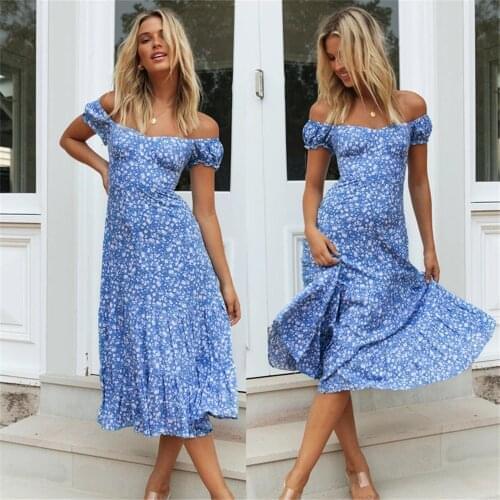 2021 Summer Floral Maxi Dress Women Off Shoulder Short Sleeve Ruffle Casual Dress Bohemian Beach Dresses Female Harajuku