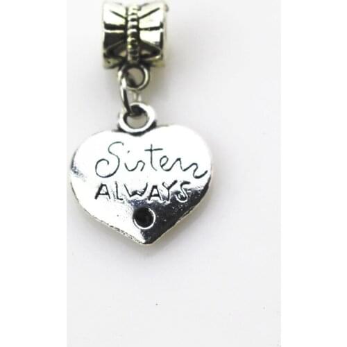 20pcs/lot sisters always hanging charm big hole pendant beads charm fit pando bracelet diy jewelry dangle charms