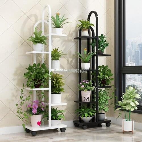 Flower shelf racks flower pot rack living room floor-standing movable flower rack multi-layer wrought iron green flower pot rack