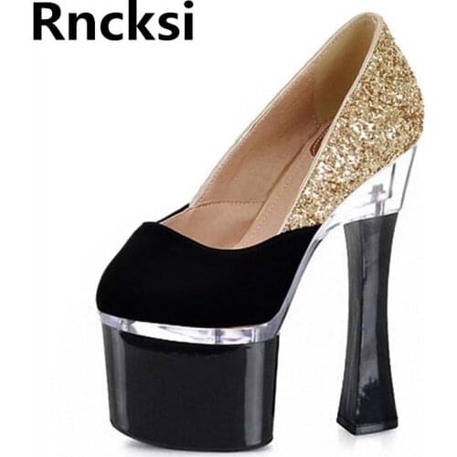 Rncksi Girls 18cm Square Heels With Platform Sexy Womens Party Queen Pole Dance Shoes 18cm High Heels Ankle Pumps
