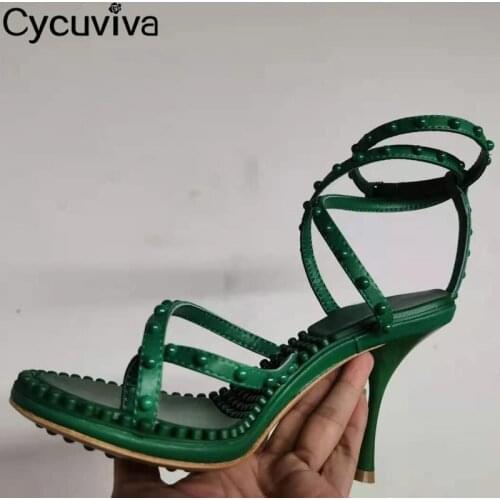 Designer High Heel Sandals Women Sexy Flip Flops Rivets Gladiator Sandals Ankle Strap Party Dress Brand Shoes Summer Sandals