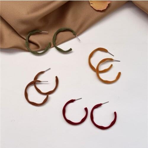 Trendy Korean Colorful Plush Earrings Yellow Wine Red Green Geometric C Shape Stud Earrings Autumn Winter Women Jewelry Gifts