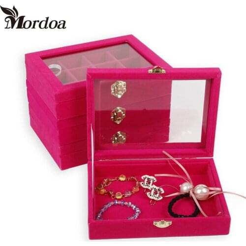 Mordoa Small Bracelet Jewelry Box with Glass Cover Pendant Receive a Case Necklace Box Lock Set Jewelry Display Tray