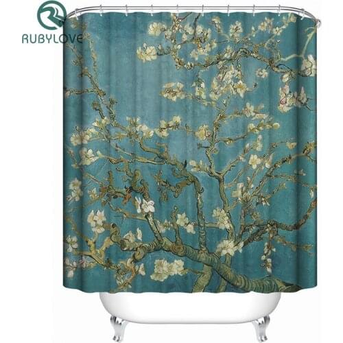 Fabric Polyester Retro Style Flower Waterproof Shower Curtain Thicken Shower Curtain Bathroom Curtain
