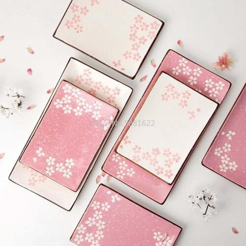 Sakura Pattern Dinner Plates Dishes Ceramic Plate Salver Dessert Food Dish Snack Cake Tray Restaurant Tableware Serving Dishes