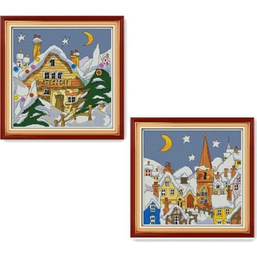 Everlasting Love Street Snow Chinese Cross Stitch Kits Ecological Cotton Stamped Printed 11CT DIY Christmas Decorations For Home