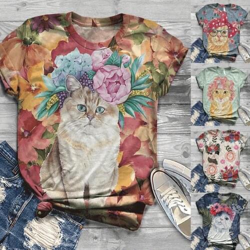 Summer T Shirt Women 2021 Summer New Round Collar Animal Printed Leisure Female T-shirt 2021 Harajuku Tshirt CFFCF1001