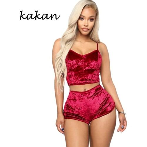 Kakan 2019 spring new womens sexy onesies two-piece slim velvet lace one-piece shorts nightclub club party jumpsuit