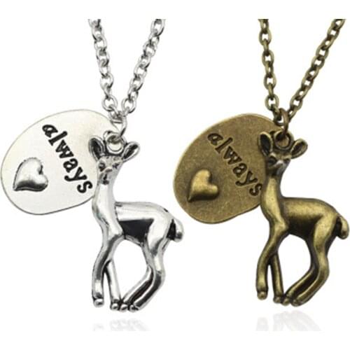 Fashion HP Newest Design Cut Vintage Deer Necklace Engarved Always Heart Necklaces Sneep and Lily Patronus Collier For Women