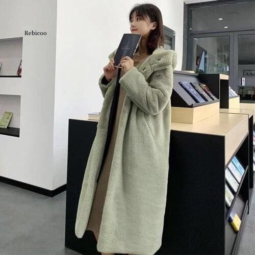 Winter Womens Coat Imitation Mink Fur Long Hooded Loose Thick Artificial Fur Imitation Fur Coat Fashion Trend Coat