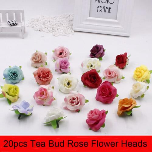 20pcs 4cm Artificial Mini Tea Bud Silk Rose Flower Heads Party Home Garden Decoration DIY Bridal Wreath Wedding Arch Flowers