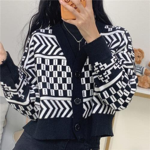 2020 Autumn Sweater Short Loose Retro Cardigan Women Woman Sweaters Femme Chandails Pull Hiver