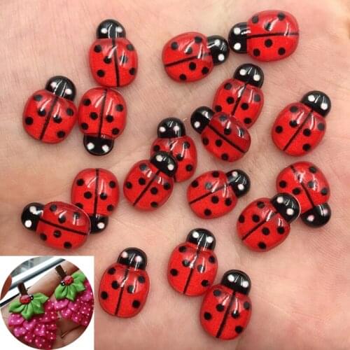 50pcs Resin Cute Colorful Beautiful Red Beetle Flat Back Rhinestone Appliques For DIY Children Toy Wedding Scrapbook Craft