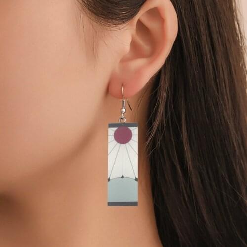 Acrylic Drop Earrings Anime Tanjiro Earrings Demon Slayer Earrings Hanafuda Drop Long Earrings for Women Jewelry