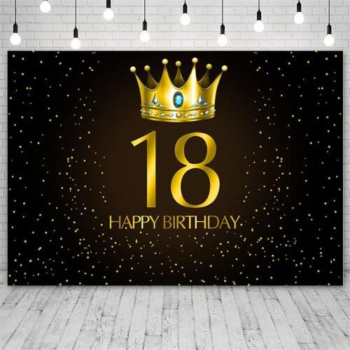 Avezano Birthday Party Bar Mitzvah Sweet 16th 18th Backdrops Black Golden Glitter Crown Decor Photography Background Photozone