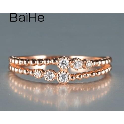 BAIHE Genuine Solid 14k Rose Gold 0.07ct SI/H Full Cut Natural Diamonds Ring Engagement Women Wedding Band Fine Jewelry кольцa