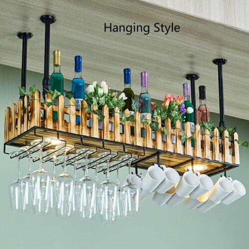 Wine Mug Holders Wall Personality Wine Rack Bar wall hanging cup holder Glass Holder Rack Hanging Lamp Solid Wood Goblet Rack