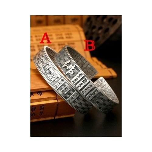 Six ancestor Buddha verse trendy mens bracelet s999 sterling silver retro mothers day to send mother personality Zen pure silv