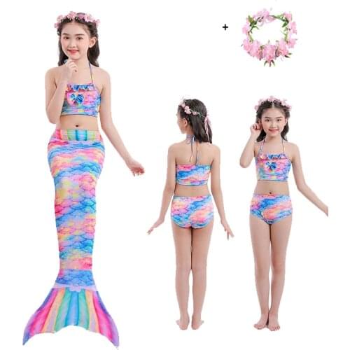 2021 Fantasy Child Mermaid Tails Swimming Party Cosplay Costumes Halloween Little Mermaid Girls Swimsuit Bikini Set Bathing Suit