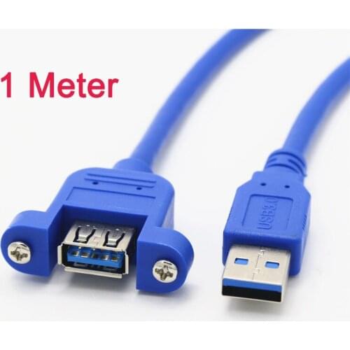 Shielded USB 3.0 Panel Mount Male To Female Extension Adapter Cable 100cm with Screws Blue