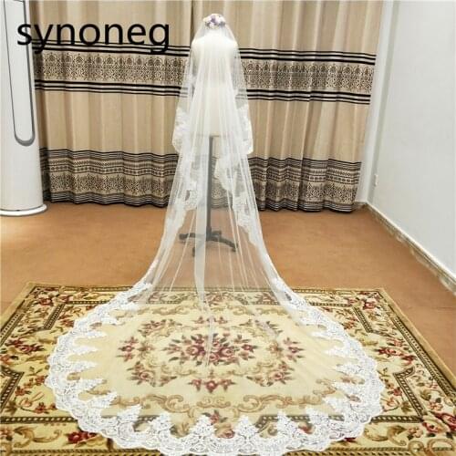 300CM Ivory Long Catherdal Wedding Veils One Layer Lace Edge White Bridal Veils Cheap Womens Wedding Accessories Free Shipping