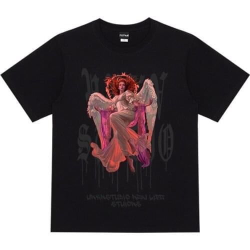 Summer Fashion Retro T Shirt Women Clothing Streetwear Demon Angel Wing Printing Loose Casual Tee Tops