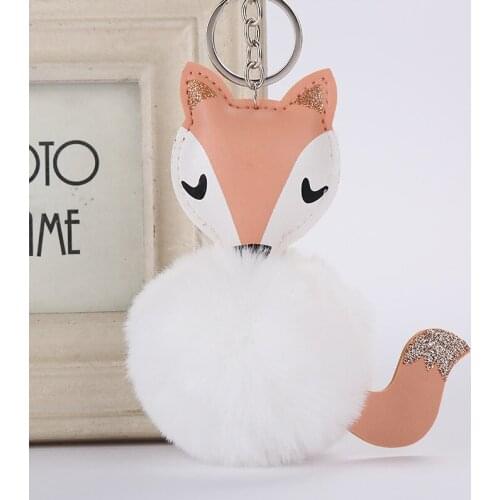 Artificial Rabbit Fur Ball Fluffy Leather Key Ring Women Bag Pendant Llaveros Gift Cute Pompom Fox Keychain