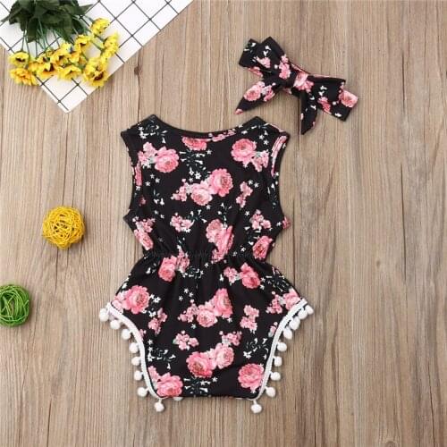 2pcs 0-18M Newborn Set Short Sleeve Baby Girls Rompers Floral Print Baby Rompers Kids Bodysuits Headband Baby Girl New Born Set