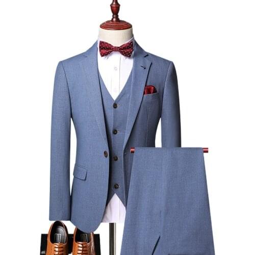 3Pcs/Set Men Suit Plus Size Men Solid Color Long Sleeve Lapel Slim Button Business Suit Work clothes Business suits M-4XL