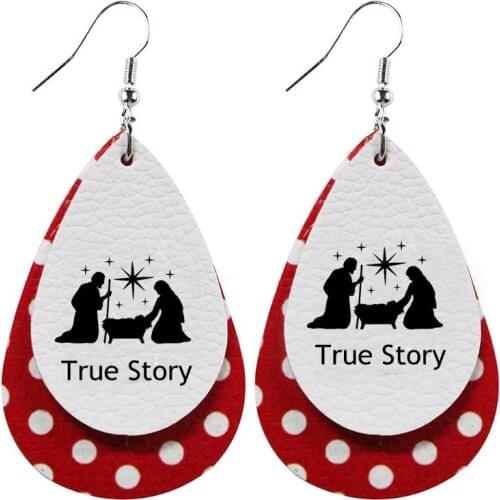 Leather Earrings True Story Nativity Christmas Baby Jesus Scene Christian Silh