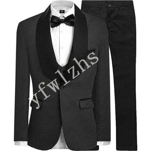 Handsome One Button Groomsmen Shawl Lapel Groom Tuxedos Wedding Dress Men Suits Blazer Prom Dinner (Jacket+Pants+Tie+Vest) A921