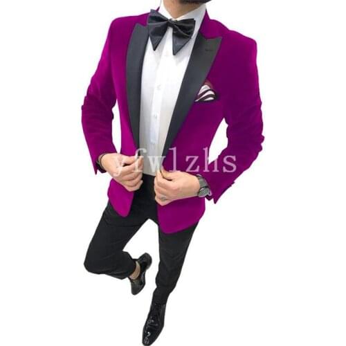 Handsome Velveteen Groomsmen Peak Lapel Groom Tuxedos Mens Wedding Dress Man Blazer Prom Dinner (Jacket+Pants+Tie) A154