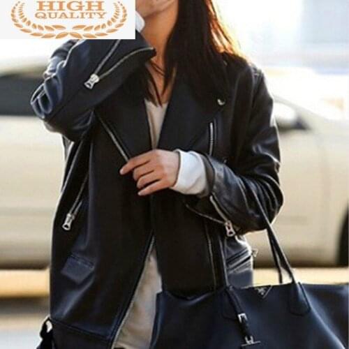 Real Sheepskin Genuine Leather Jacket Korean Slim Women Motorcycle Spring Autumn Veste Femme 9107 YY2139