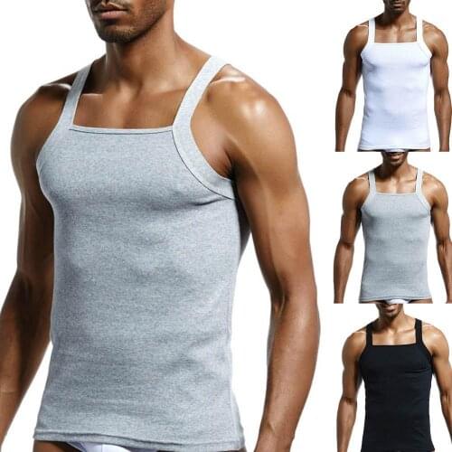 Hot Sales Casual Men Solid Color Sleeveless Slim Vest Breathable Fitness Cotton Tanked Top