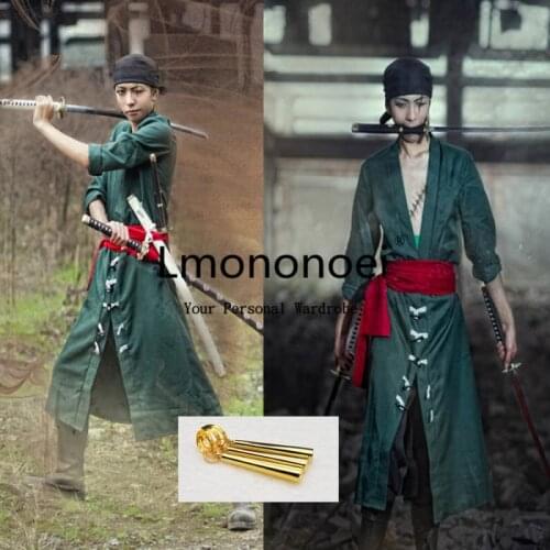 Lmononoei One Piece Roronoa Zoro Cosplay Costume Clothes with earring