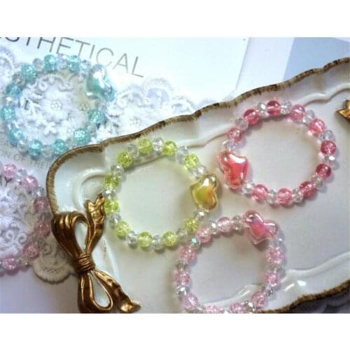 Kawaii Mulitycolor Lolita Girl Clear Crystal Color Heart Bracelet Lolita Beads Bracelet Lolita Girl Jewelry B1863