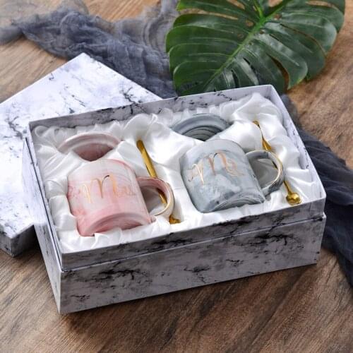 Marble Ceramic Mug with Lid and Tea Spoon Gift Packing Cup Set Best Gift for Men and Women Wedding Parents Present Dropshiping