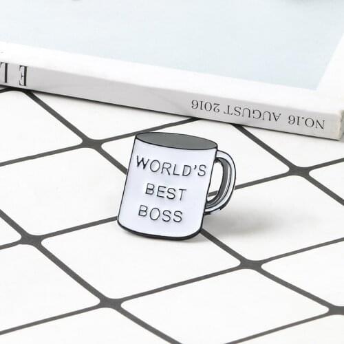 Cartoon Funny WORLDS BEST BOSS Enamel Pins Badges Coffee Cup Brooches Custom Pastel Lapel pin Denim Shirt Punk Women Jewelry