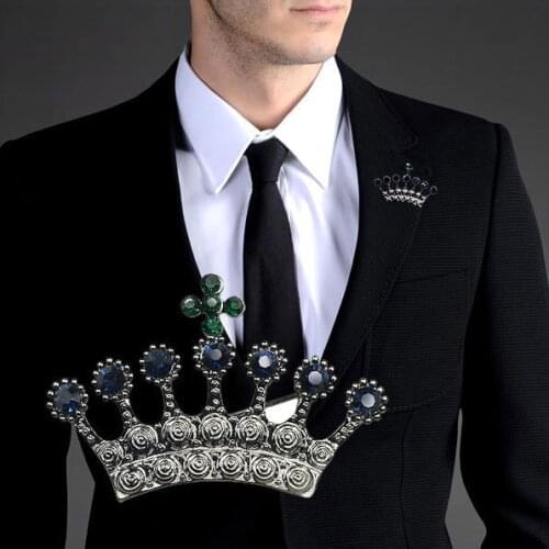Korean High-end Vintage Rhinestone Crown Mens Brooch Lapel British Style Retro Suit Badge Suit Corsage Clothing Men Accessories