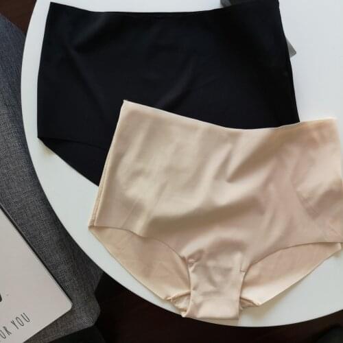 Women Ice Silk Underwear Women Solid Color Panties High Waist Sexy Briefs Female Cotton Underpants Seamless Hip Lifting Panties