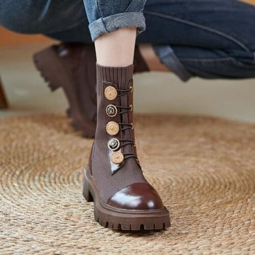 New Fall/Winter Shoes Women Round Toe Chunky Boots 2021 Fashion Women Shoes Solid Leather Boots Women Casual Black Women Boots