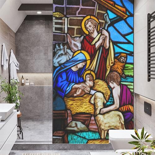 Window Film Privacy Church Style Frosted Sticker UV Blocking Heat Control Window Coverings Window Tint for Homedecor