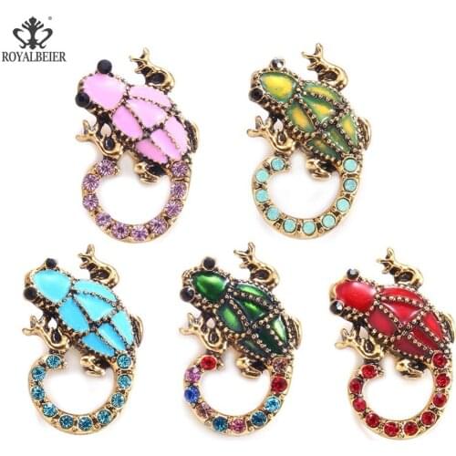 ROYALBEIER Mixed Rhinestone Metal Lizard Snap Fit 18mm Snap Button Golden Beads Owl Jewelry Beads for Jewelry Making KM0138