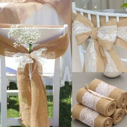 Jute Burlap Roll With White Lace Vintage Decorative Craft Ribbon Table Sash Decor For Chair Wedding Home G32A